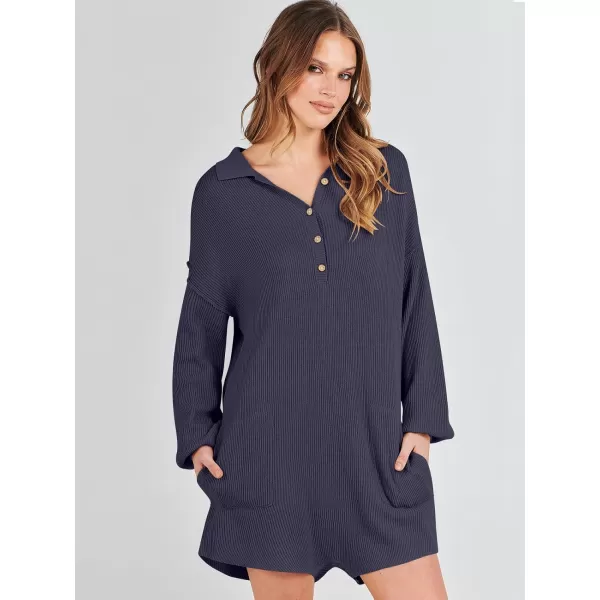 imageANRABESS Women One Piece Pajamas Sweater Rompers 2024 Spring Around House Lounging Outfits Long SLeeve Knit JumpsuitsNavy Blue
