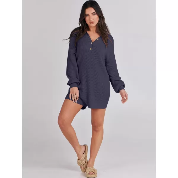 imageANRABESS Women One Piece Pajamas Sweater Rompers 2024 Spring Around House Lounging Outfits Long SLeeve Knit JumpsuitsNavy Blue