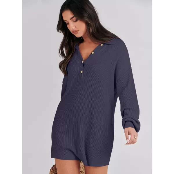 imageANRABESS Women One Piece Pajamas Sweater Rompers 2024 Spring Around House Lounging Outfits Long SLeeve Knit JumpsuitsNavy Blue