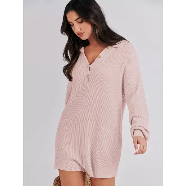 imageANRABESS Women One Piece Pajamas Sweater Rompers 2024 Spring Around House Lounging Outfits Long SLeeve Knit JumpsuitsPink