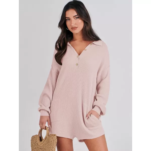 imageANRABESS Women One Piece Pajamas Sweater Rompers 2024 Spring Around House Lounging Outfits Long SLeeve Knit JumpsuitsPink