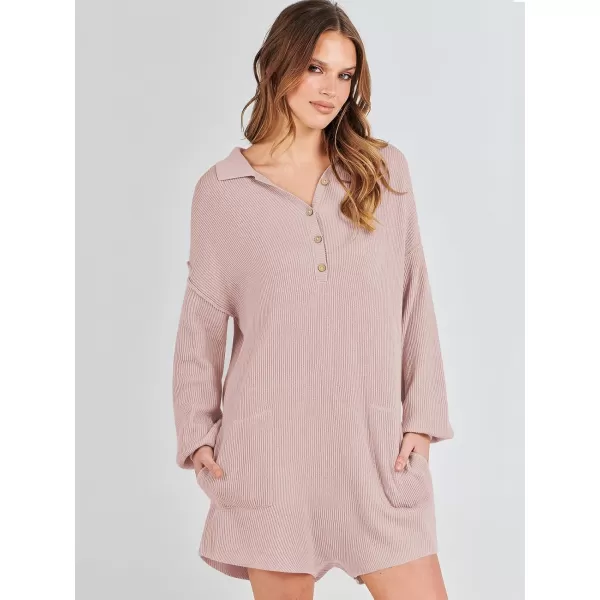 imageANRABESS Women One Piece Pajamas Sweater Rompers 2024 Spring Around House Lounging Outfits Long SLeeve Knit JumpsuitsPink