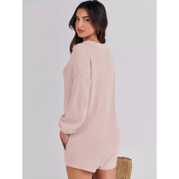 imageANRABESS Women One Piece Pajamas Sweater Rompers 2024 Spring Around House Lounging Outfits Long SLeeve Knit JumpsuitsPink