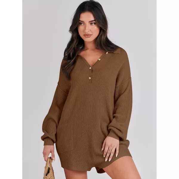 imageANRABESS Women One Piece Pajamas Sweater Rompers 2024 Spring Around House Lounging Outfits Long SLeeve Knit JumpsuitsRust