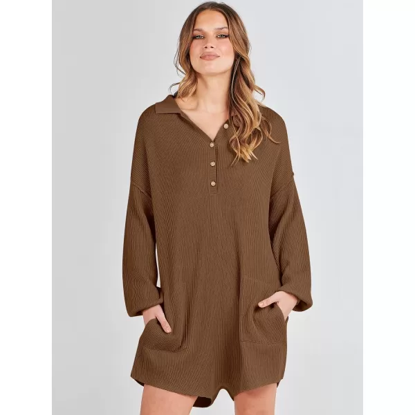 imageANRABESS Women One Piece Pajamas Sweater Rompers 2024 Spring Around House Lounging Outfits Long SLeeve Knit JumpsuitsRust
