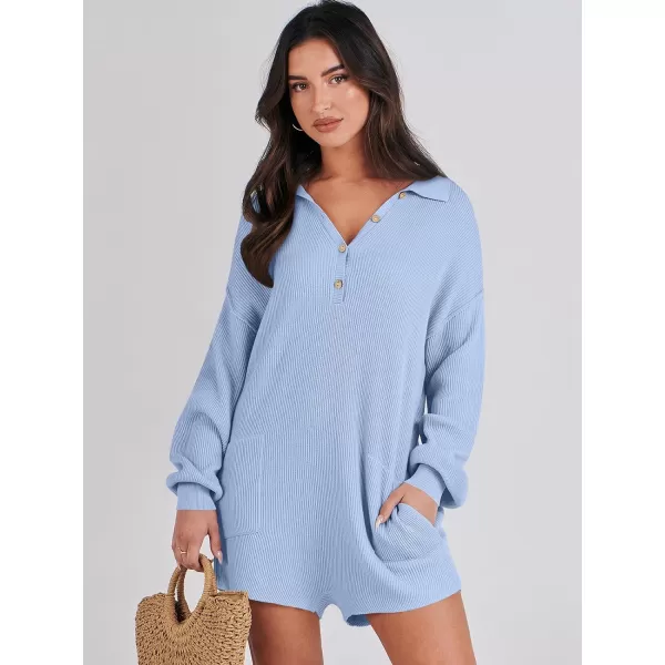imageANRABESS Women One Piece Pajamas Sweater Rompers 2024 Spring Around House Lounging Outfits Long SLeeve Knit JumpsuitsSky