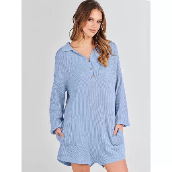 imageANRABESS Women One Piece Pajamas Sweater Rompers 2024 Spring Around House Lounging Outfits Long SLeeve Knit JumpsuitsSky