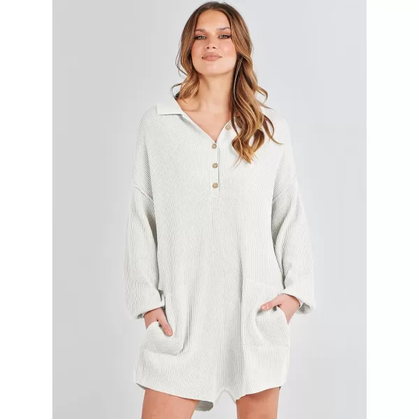 imageANRABESS Women One Piece Pajamas Sweater Rompers 2024 Spring Around House Lounging Outfits Long SLeeve Knit JumpsuitsWhite