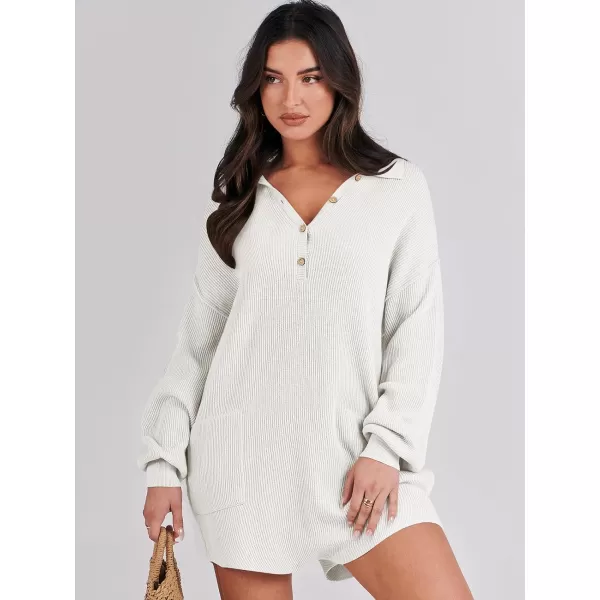 imageANRABESS Women One Piece Pajamas Sweater Rompers 2024 Spring Around House Lounging Outfits Long SLeeve Knit JumpsuitsWhite