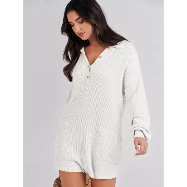 imageANRABESS Women One Piece Pajamas Sweater Rompers 2024 Spring Around House Lounging Outfits Long SLeeve Knit JumpsuitsWhite