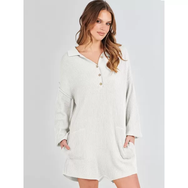 imageANRABESS Women One Piece Pajamas Sweater Rompers 2024 Spring Around House Lounging Outfits Long SLeeve Knit JumpsuitsWhite