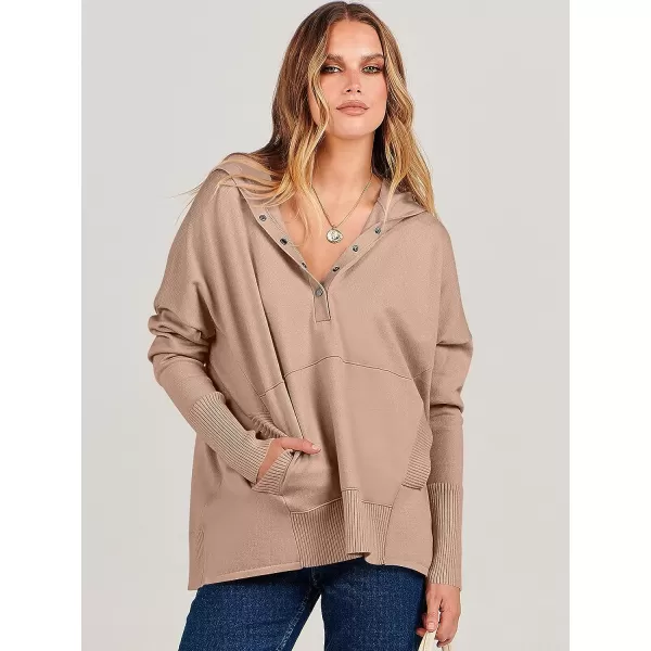 imageANRABESS Women Oversized Hoodie Sweater Long Sleeve Buttons V Neck Casual Loose Sweatshirt Hooded Pullover Fall ClothesApricot