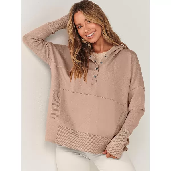 imageANRABESS Women Oversized Hoodie Sweater Long Sleeve Buttons V Neck Casual Loose Sweatshirt Hooded Pullover Fall ClothesApricot