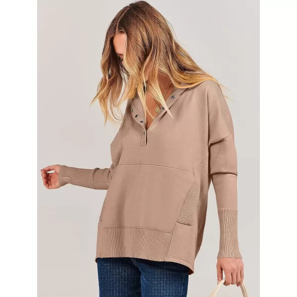 imageANRABESS Women Oversized Hoodie Sweater Long Sleeve Buttons V Neck Casual Loose Sweatshirt Hooded Pullover Fall ClothesApricot