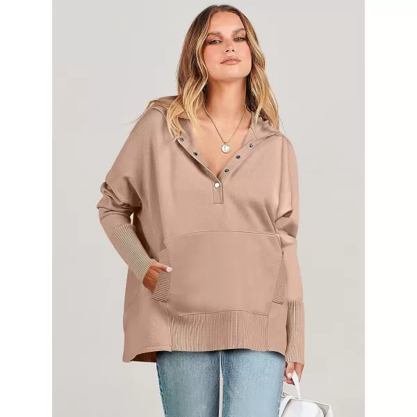 imageANRABESS Women Oversized Hoodie Sweater Long Sleeve Buttons V Neck Casual Loose Sweatshirt Hooded Pullover Fall ClothesApricot