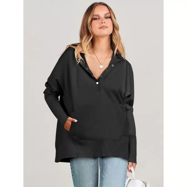 imageANRABESS Women Oversized Hoodie Sweater Long Sleeve Buttons V Neck Casual Loose Sweatshirt Hooded Pullover Fall ClothesBlack