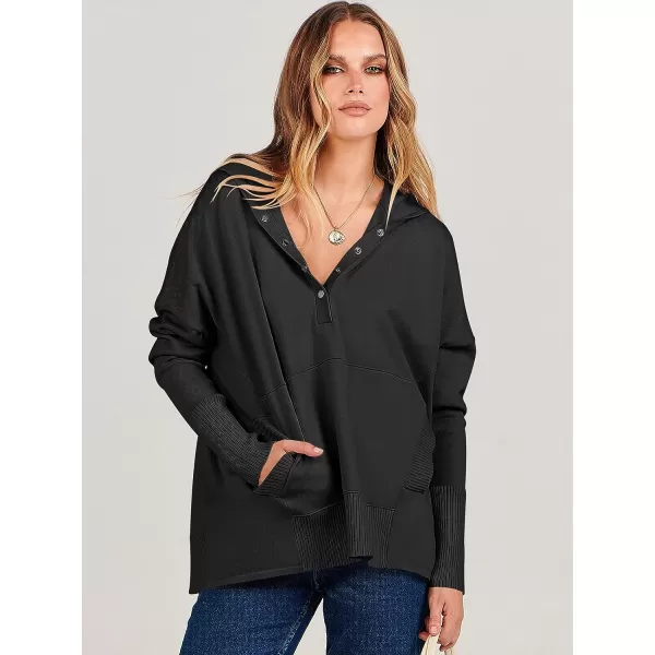 imageANRABESS Women Oversized Hoodie Sweater Long Sleeve Buttons V Neck Casual Loose Sweatshirt Hooded Pullover Fall ClothesBlack