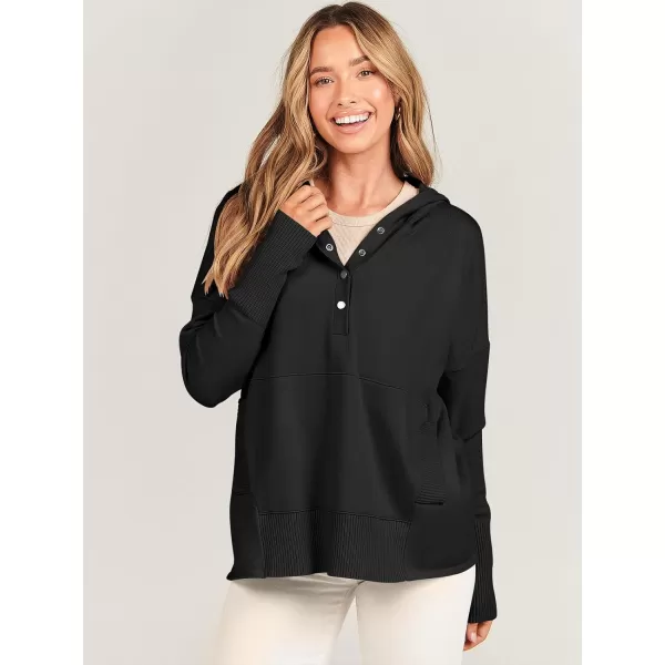 imageANRABESS Women Oversized Hoodie Sweater Long Sleeve Buttons V Neck Casual Loose Sweatshirt Hooded Pullover Fall ClothesBlack