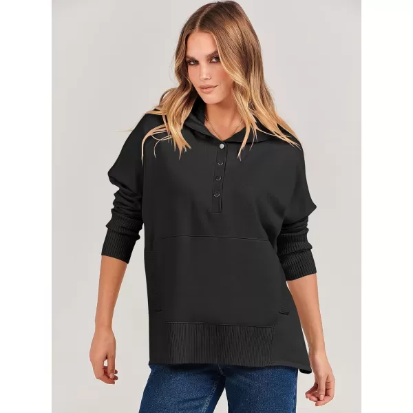 imageANRABESS Women Oversized Hoodie Sweater Long Sleeve Buttons V Neck Casual Loose Sweatshirt Hooded Pullover Fall ClothesBlack