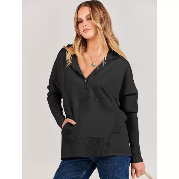 imageANRABESS Women Oversized Hoodie Sweater Long Sleeve Buttons V Neck Casual Loose Sweatshirt Hooded Pullover Fall ClothesBlack