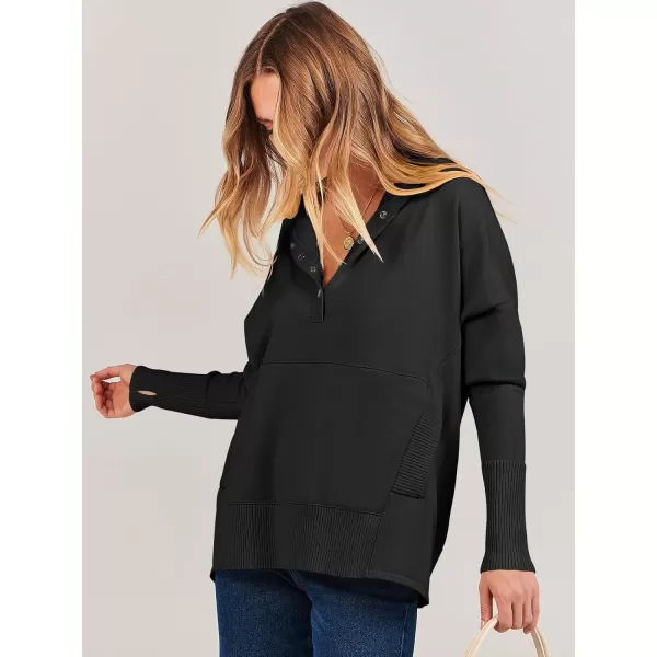 imageANRABESS Women Oversized Hoodie Sweater Long Sleeve Buttons V Neck Casual Loose Sweatshirt Hooded Pullover Fall ClothesBlack