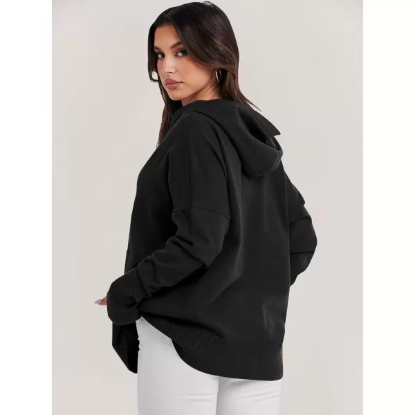 imageANRABESS Women Oversized Hoodie Sweater Long Sleeve Buttons V Neck Casual Loose Sweatshirt Hooded Pullover Fall ClothesBlack