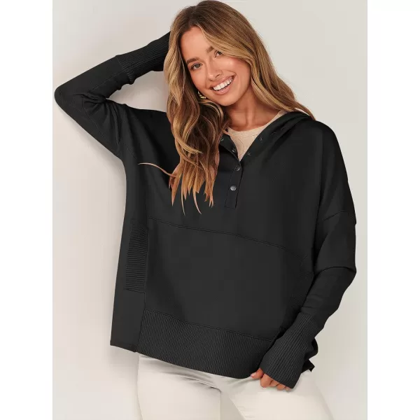 imageANRABESS Women Oversized Hoodie Sweater Long Sleeve Buttons V Neck Casual Loose Sweatshirt Hooded Pullover Fall ClothesBlack