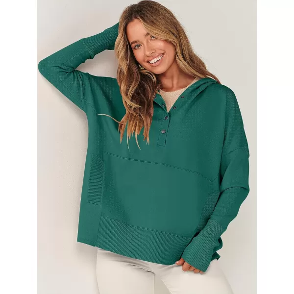 imageANRABESS Women Oversized Hoodie Sweater Long Sleeve Buttons V Neck Casual Loose Sweatshirt Hooded Pullover Fall ClothesGreen