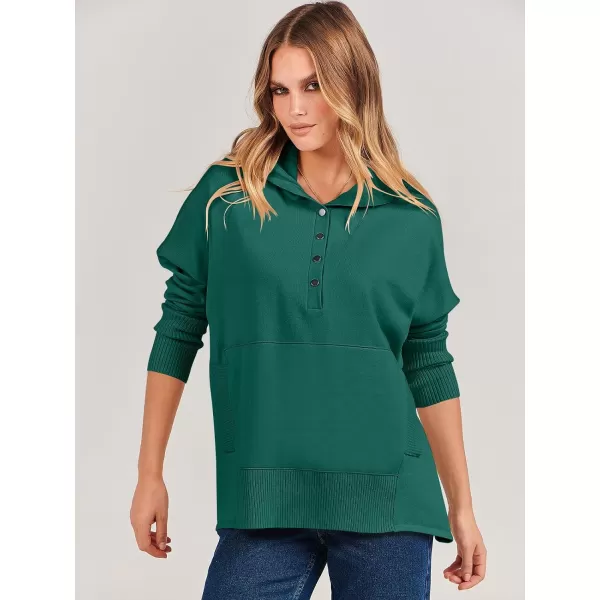 imageANRABESS Women Oversized Hoodie Sweater Long Sleeve Buttons V Neck Casual Loose Sweatshirt Hooded Pullover Fall ClothesGreen