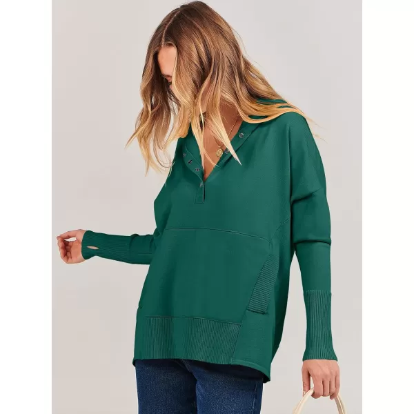 imageANRABESS Women Oversized Hoodie Sweater Long Sleeve Buttons V Neck Casual Loose Sweatshirt Hooded Pullover Fall ClothesGreen