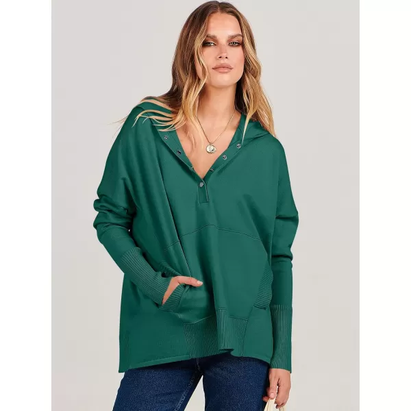 imageANRABESS Women Oversized Hoodie Sweater Long Sleeve Buttons V Neck Casual Loose Sweatshirt Hooded Pullover Fall ClothesGreen