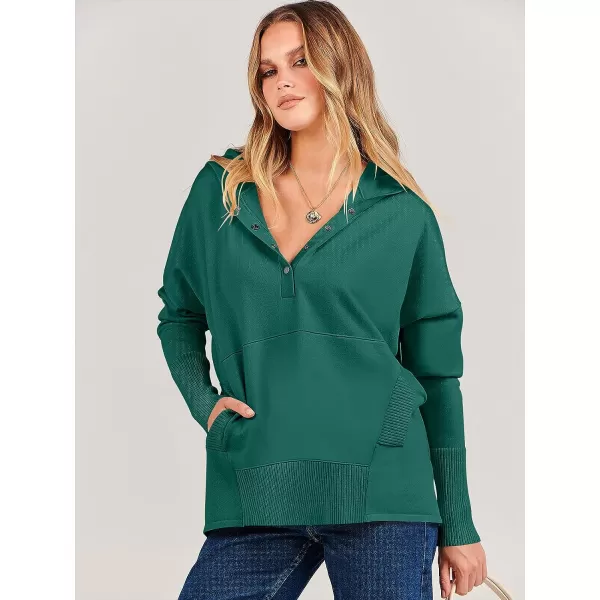 imageANRABESS Women Oversized Hoodie Sweater Long Sleeve Buttons V Neck Casual Loose Sweatshirt Hooded Pullover Fall ClothesGreen