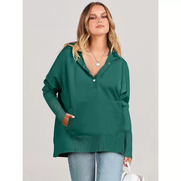 imageANRABESS Women Oversized Hoodie Sweater Long Sleeve Buttons V Neck Casual Loose Sweatshirt Hooded Pullover Fall ClothesGreen