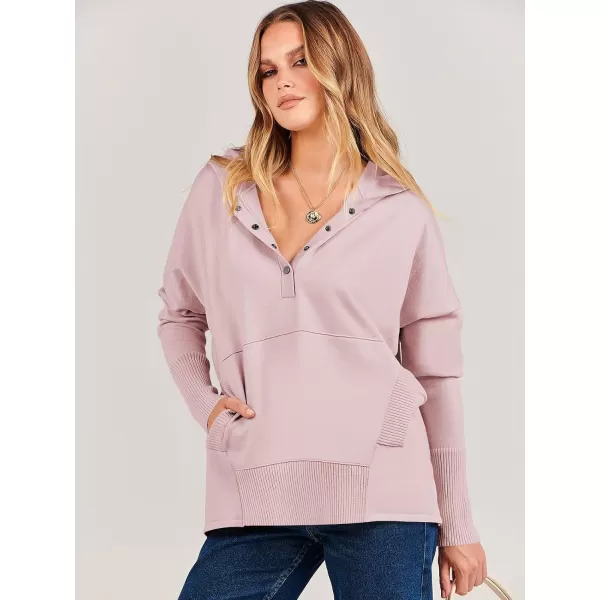 imageANRABESS Women Oversized Hoodie Sweater Long Sleeve Buttons V Neck Casual Loose Sweatshirt Hooded Pullover Fall ClothesPink