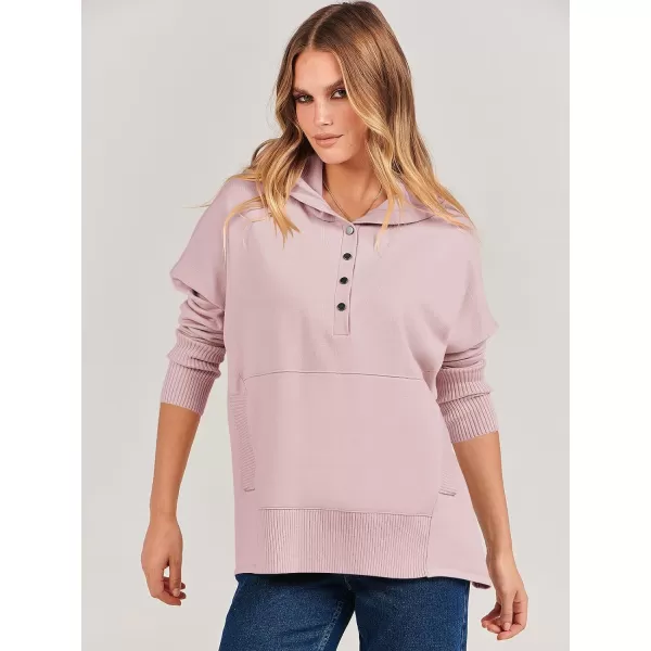 imageANRABESS Women Oversized Hoodie Sweater Long Sleeve Buttons V Neck Casual Loose Sweatshirt Hooded Pullover Fall ClothesPink
