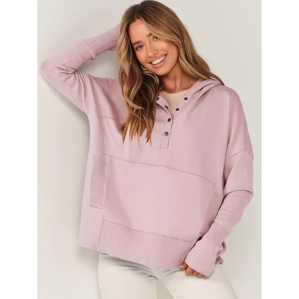imageANRABESS Women Oversized Hoodie Sweater Long Sleeve Buttons V Neck Casual Loose Sweatshirt Hooded Pullover Fall ClothesPink