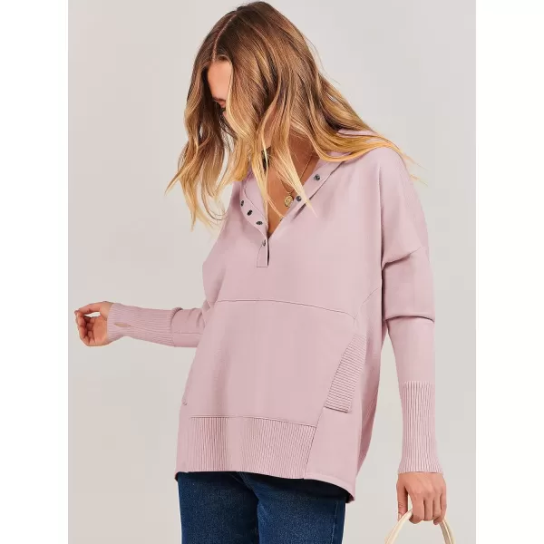 imageANRABESS Women Oversized Hoodie Sweater Long Sleeve Buttons V Neck Casual Loose Sweatshirt Hooded Pullover Fall ClothesPink