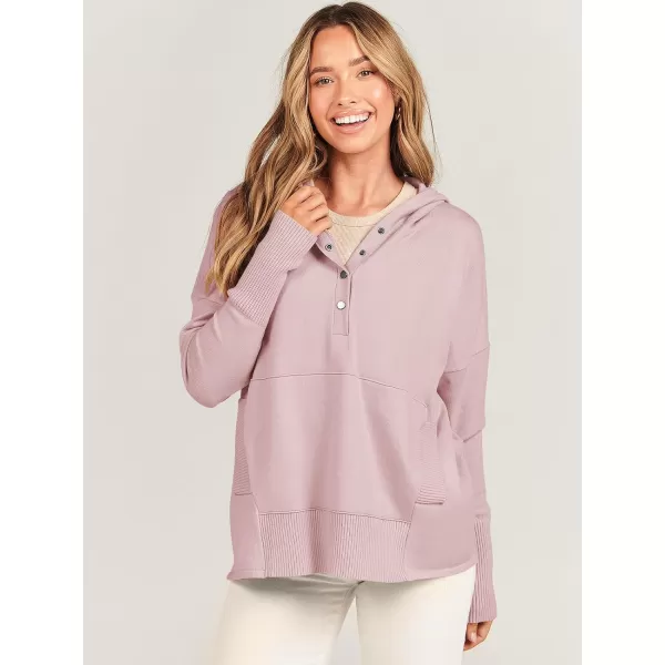 imageANRABESS Women Oversized Hoodie Sweater Long Sleeve Buttons V Neck Casual Loose Sweatshirt Hooded Pullover Fall ClothesPink