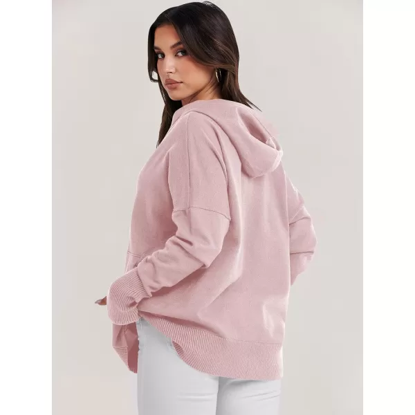 imageANRABESS Women Oversized Hoodie Sweater Long Sleeve Buttons V Neck Casual Loose Sweatshirt Hooded Pullover Fall ClothesPink