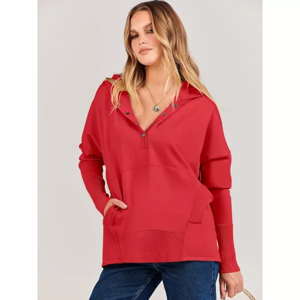 imageANRABESS Women Oversized Hoodie Sweater Long Sleeve Buttons V Neck Casual Loose Sweatshirt Hooded Pullover Fall ClothesRed