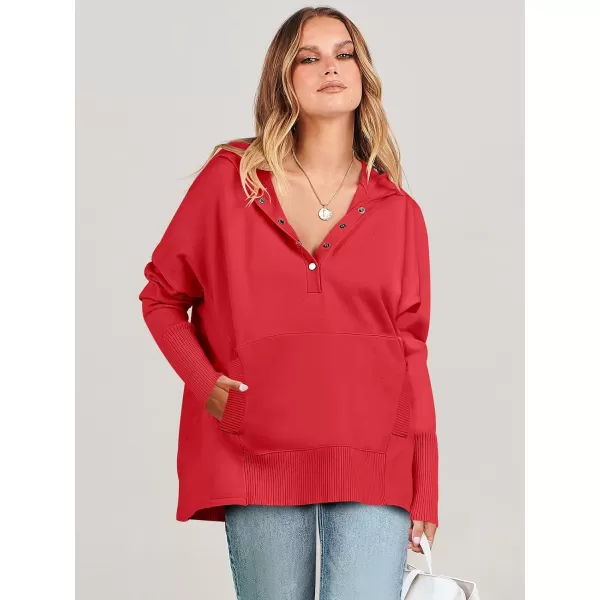 imageANRABESS Women Oversized Hoodie Sweater Long Sleeve Buttons V Neck Casual Loose Sweatshirt Hooded Pullover Fall ClothesRed