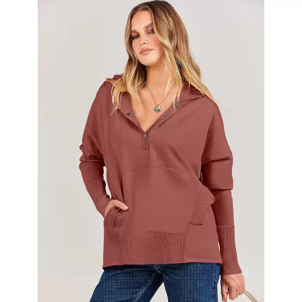 imageANRABESS Women Oversized Hoodie Sweater Long Sleeve Buttons V Neck Casual Loose Sweatshirt Hooded Pullover Fall ClothesRust
