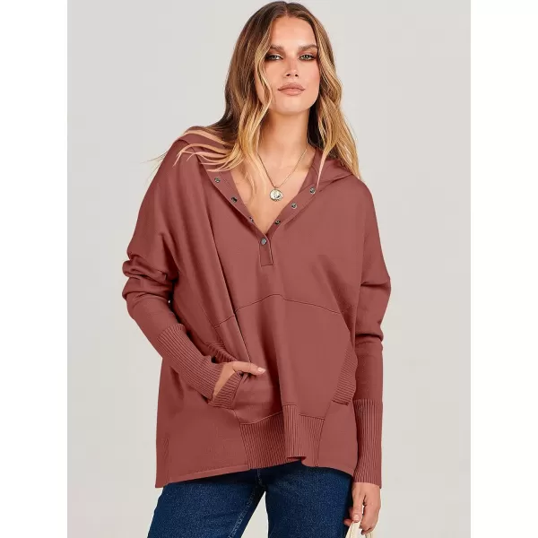 imageANRABESS Women Oversized Hoodie Sweater Long Sleeve Buttons V Neck Casual Loose Sweatshirt Hooded Pullover Fall ClothesRust
