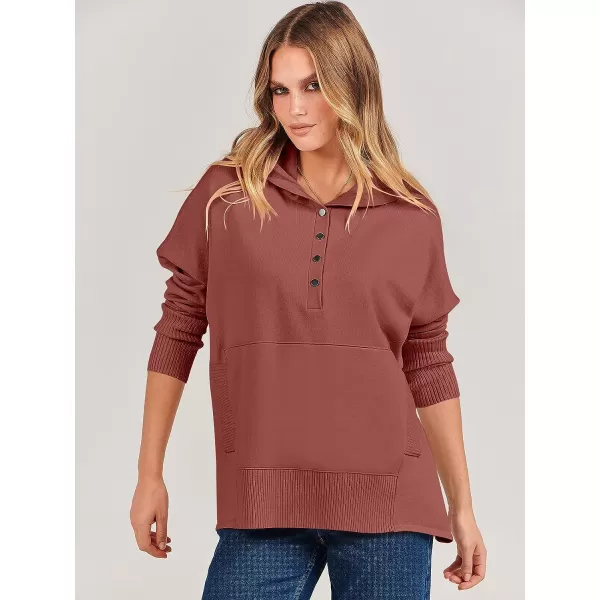 imageANRABESS Women Oversized Hoodie Sweater Long Sleeve Buttons V Neck Casual Loose Sweatshirt Hooded Pullover Fall ClothesRust