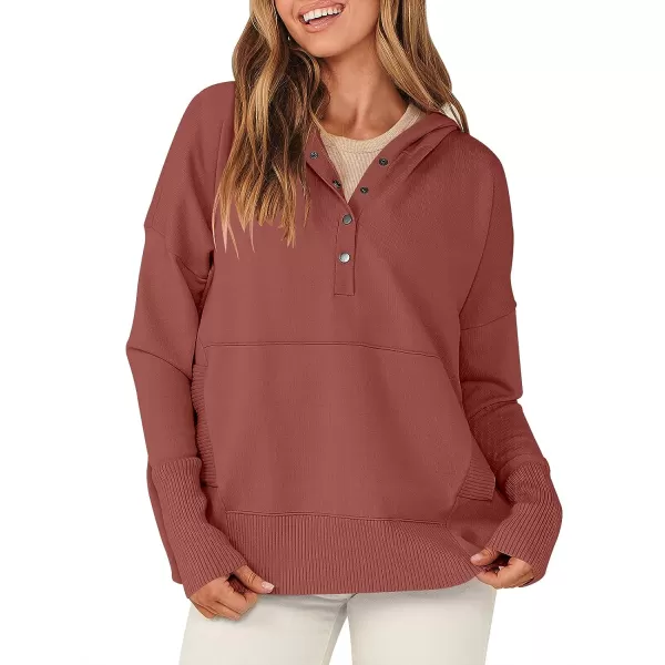 imageANRABESS Women Oversized Hoodie Sweater Long Sleeve Buttons V Neck Casual Loose Sweatshirt Hooded Pullover Fall ClothesRust