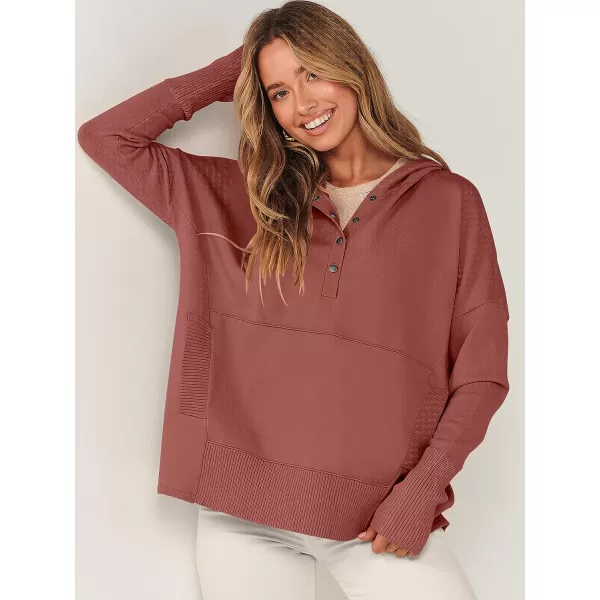 imageANRABESS Women Oversized Hoodie Sweater Long Sleeve Buttons V Neck Casual Loose Sweatshirt Hooded Pullover Fall ClothesRust