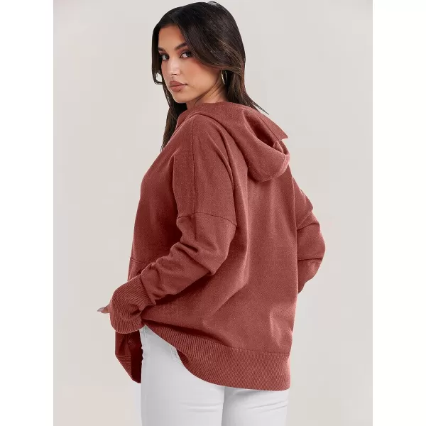 imageANRABESS Women Oversized Hoodie Sweater Long Sleeve Buttons V Neck Casual Loose Sweatshirt Hooded Pullover Fall ClothesRust