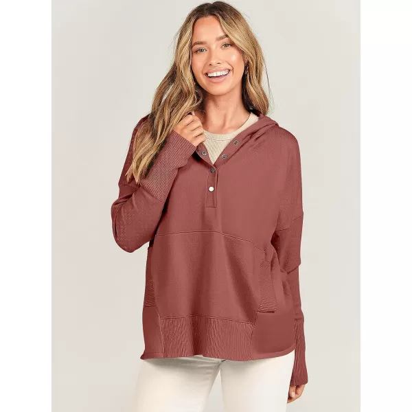 imageANRABESS Women Oversized Hoodie Sweater Long Sleeve Buttons V Neck Casual Loose Sweatshirt Hooded Pullover Fall ClothesRust