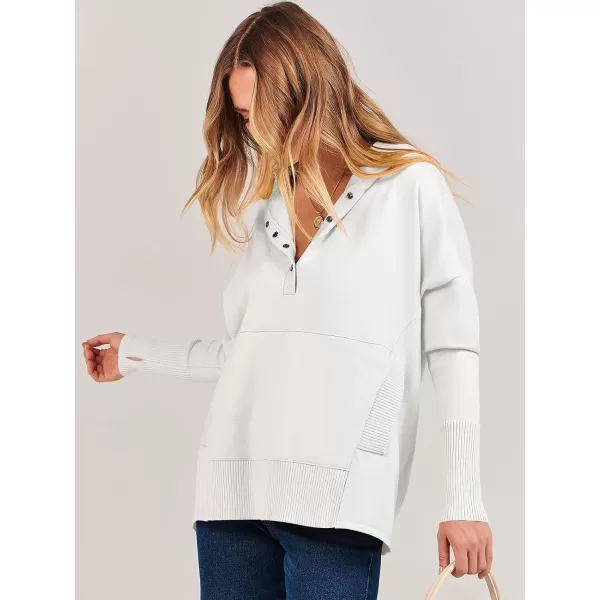 imageANRABESS Women Oversized Hoodie Sweater Long Sleeve Buttons V Neck Casual Loose Sweatshirt Hooded Pullover Fall ClothesWhite