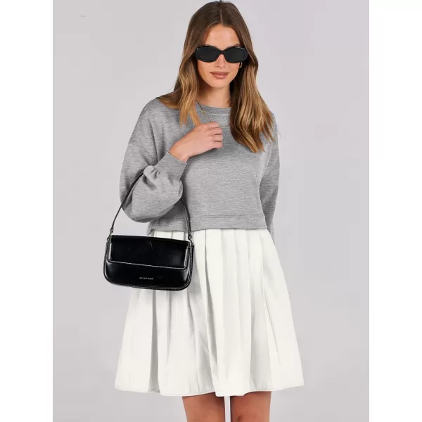 imageANRABESS Women Oversized Sweatshirts Hoodie Dress Long Sleeve Crewneck Casual Baggy Patchwork Pleated Flowy Mini DressesLight GreyWhite